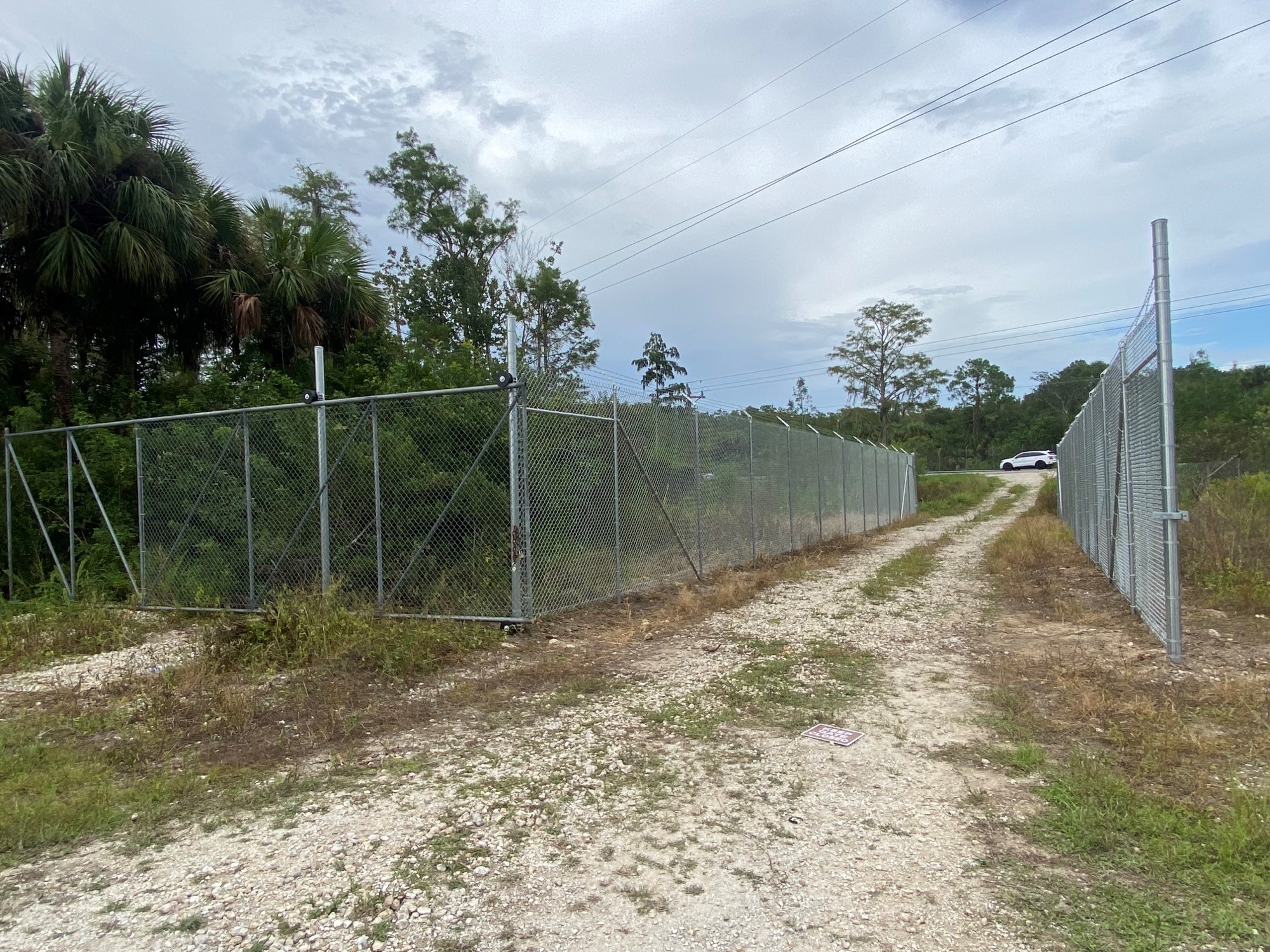 new gate looking out view from Pistol Pond looking toward Hwy 29 after the new gate was installed