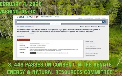 S446 prohibiting Big Cypress National Preserve being designated as Wilderness has passed the Energy and Natural Resources Committee
